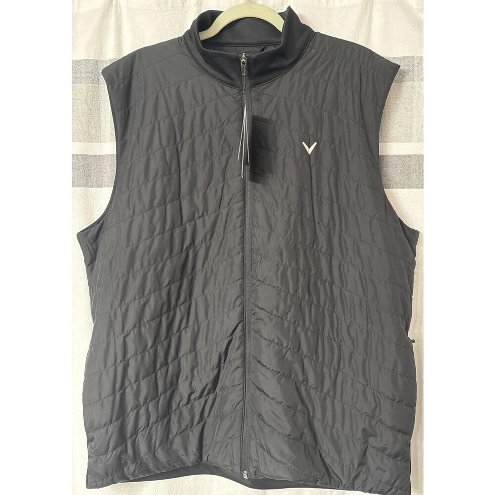 NWT Callaway Quilted Golf Vest Black Mens XL Extra Large UPF 50 Full Zip